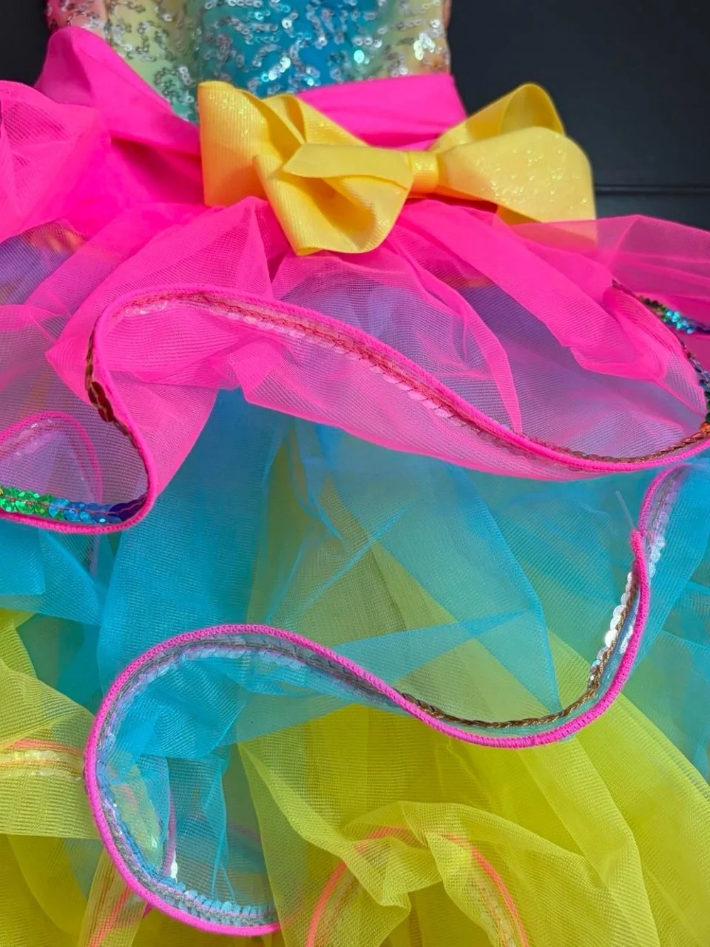Weissman Rainbow Sequin Tutu Dress with yellow bow XSC